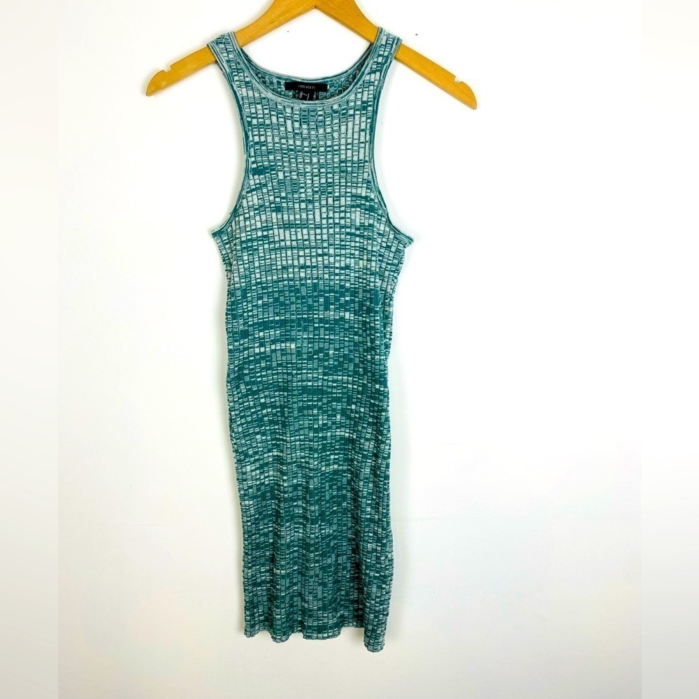 NWT Forever 21 Green and Cream Size L Sleeveless Sweater Dress Ribbed Bodycon